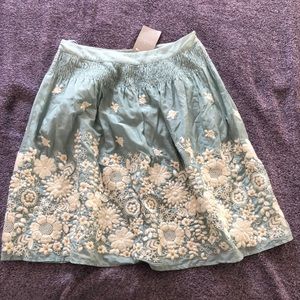 Flare, sage green, floral, Anthropologie, flare skirt